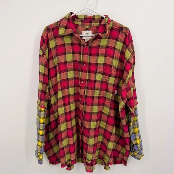 BDG Urban Outfitters One Way or Another Plaid Flannel Shirt Womens Medium Pink - Picture 4 of 12